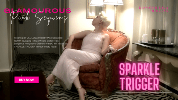 ‘GLAMOUROUS PINK SEQUINS’ Wearing a FULL LENGTH Baby Pink Sequined GOWN lounging in Mae West’s Suite!!